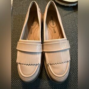 Clarks Soft Pink Loafers with Fringe Accent